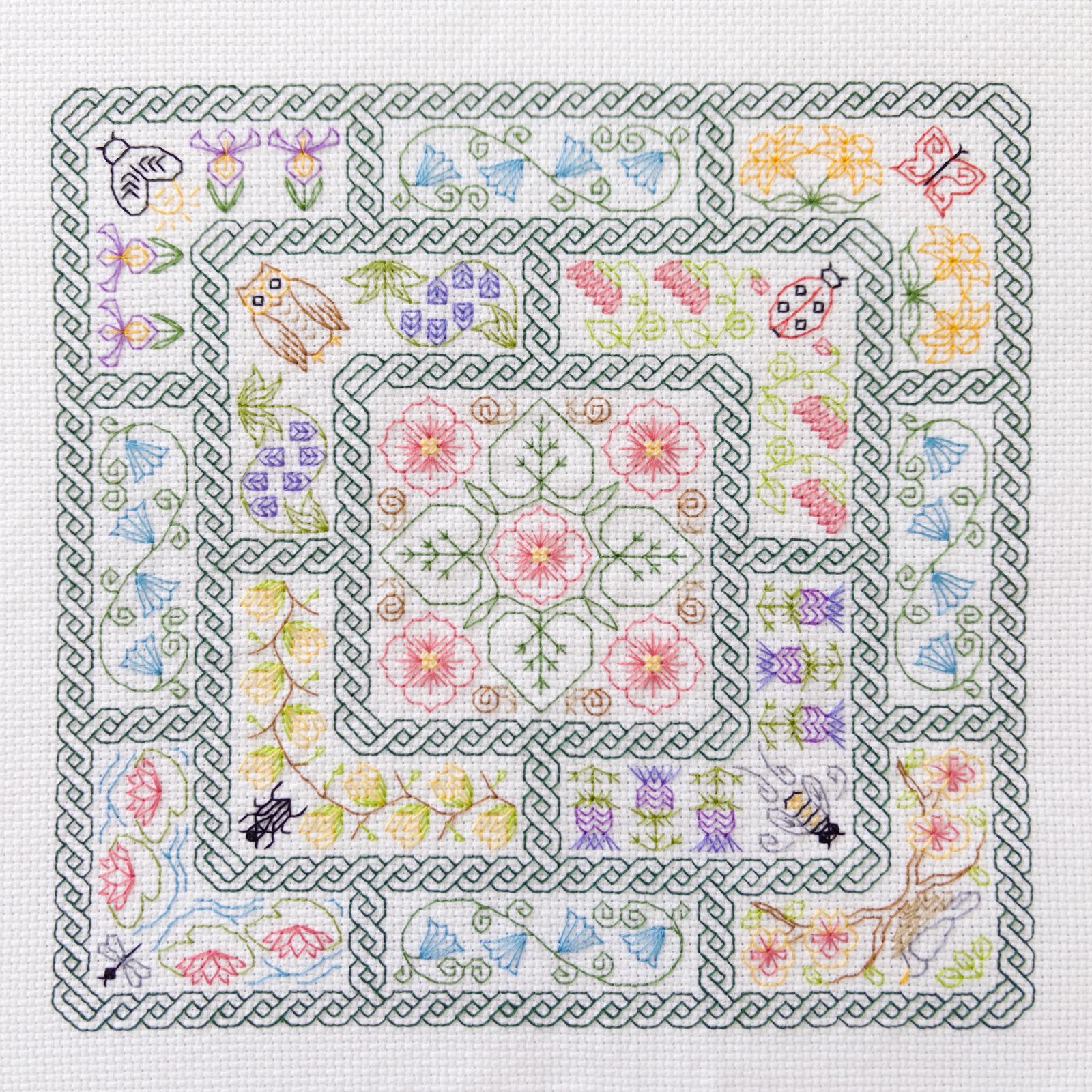 Flowers and Friends Blackwork Sampler