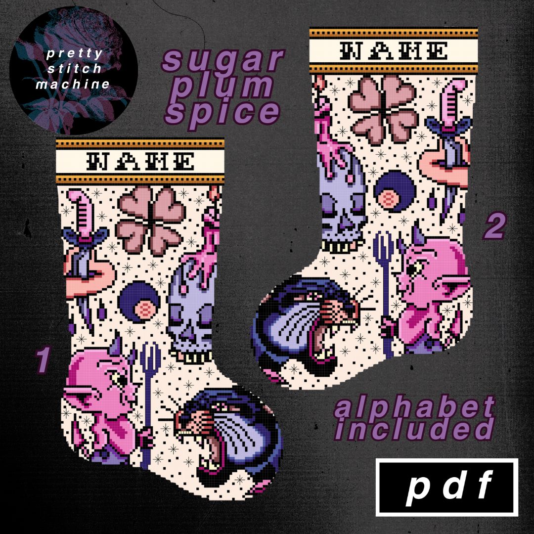 Traditional Tattoo Flash Sugar Plum Spice Christmas Stocking Pattern Set