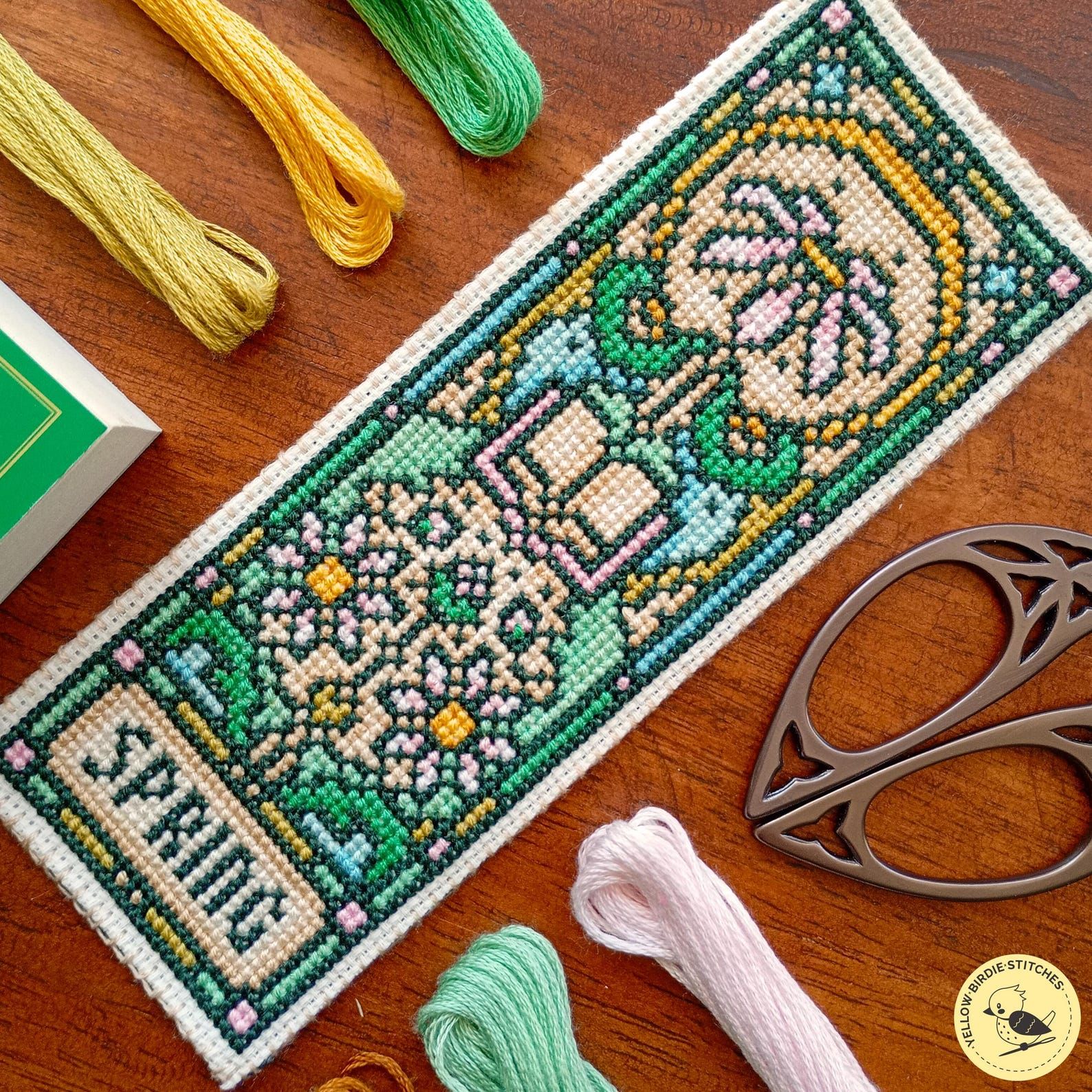 Art Nouveau Glass Spring Cross Stitch Bookmark