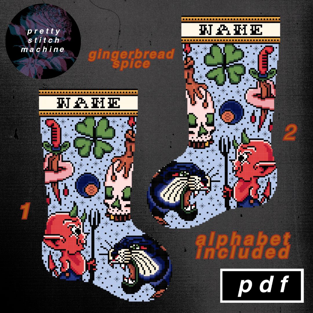 Traditional Tattoo Flash Gingerbread Spice Christmas Stocking Pattern Set