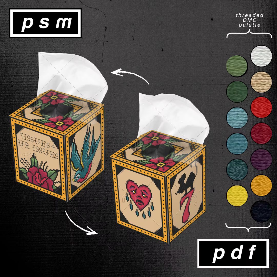Tattoo Flash Boutique Tissue Box Cover Plastic Canvas Pattern