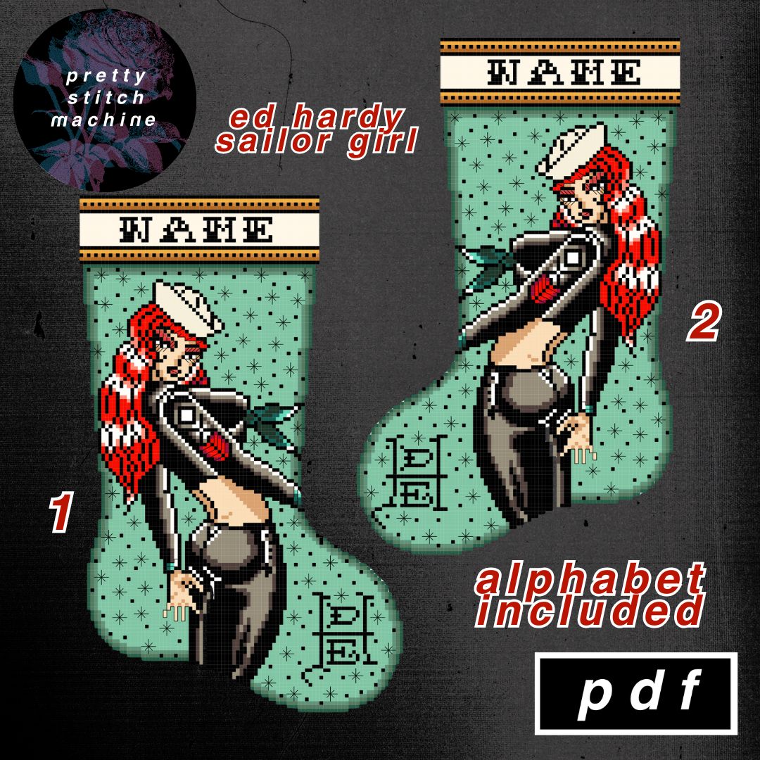 Ed Hardy Sailor Pin Up Girl Christmas Stocking Pattern Set