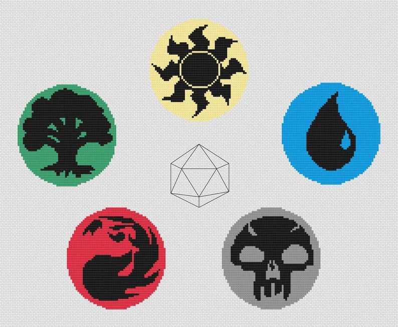 Magic the Gathering Mana Symbols Cross Stitch Pattern