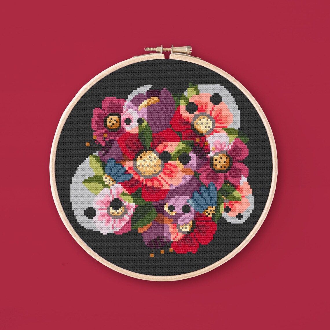 Floral Ghosts Cross Stitch Pattern: Gothic Flower Bouquet
