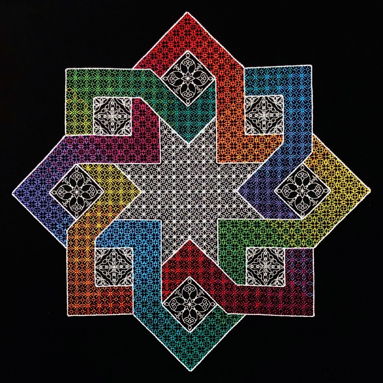 Rainbow Ribbons Blackwork Samplerb
