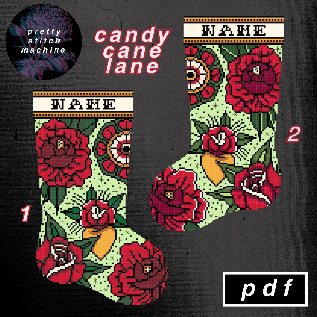 Traditional Florals Candy Cane Lane Christmas Stocking Pattern Set