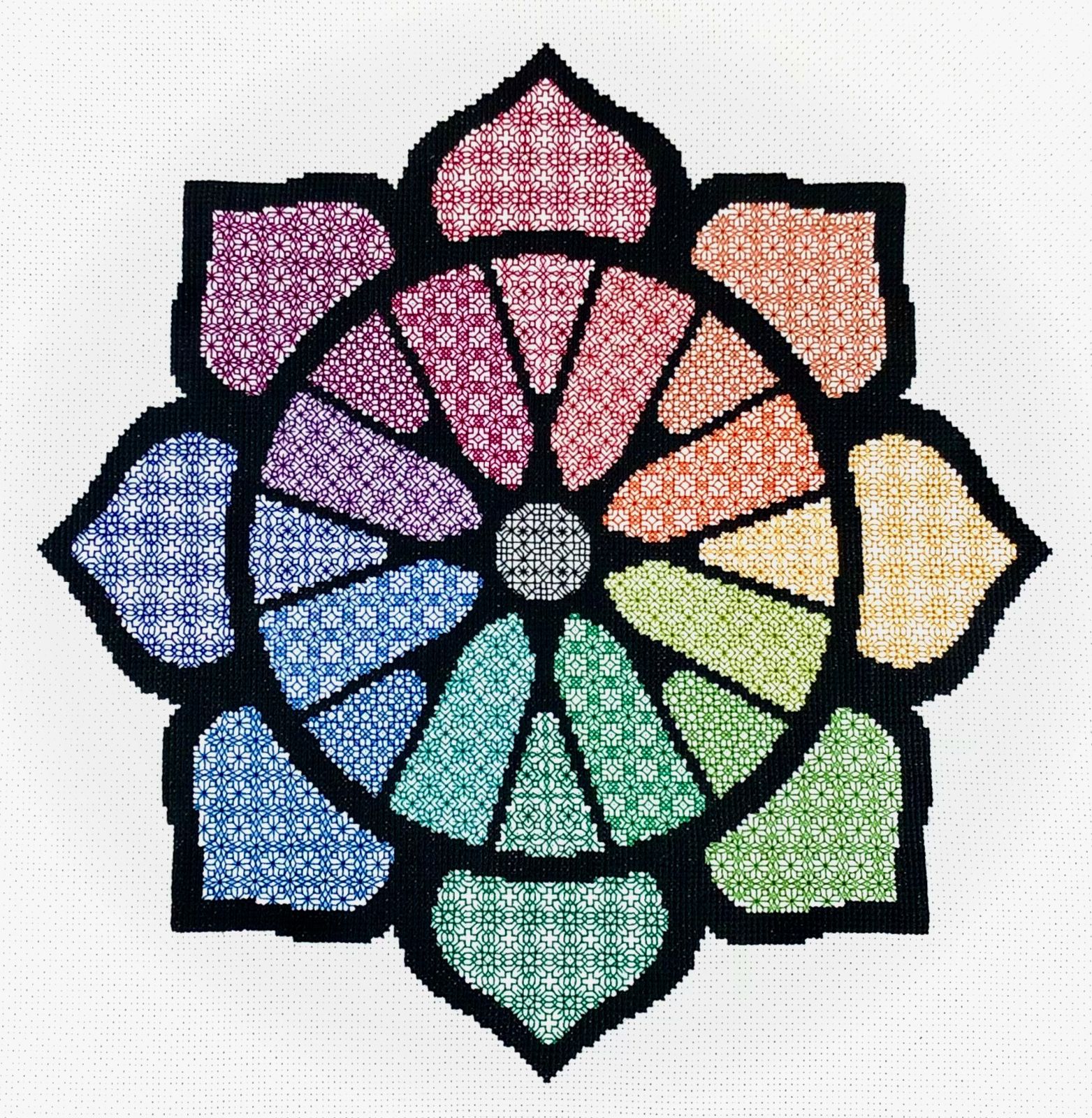 Coloured Glass Blackwork Sampler