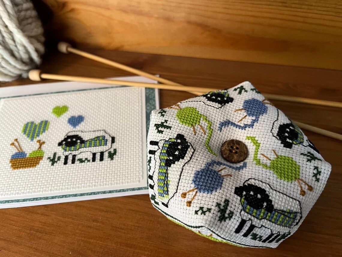 Sheep Knitting Biscornu and Card