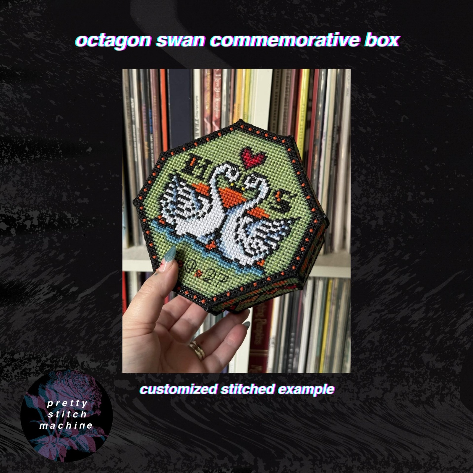 Commemorative Swan Keepsake Octagon Box Plastic Canvas Pattern