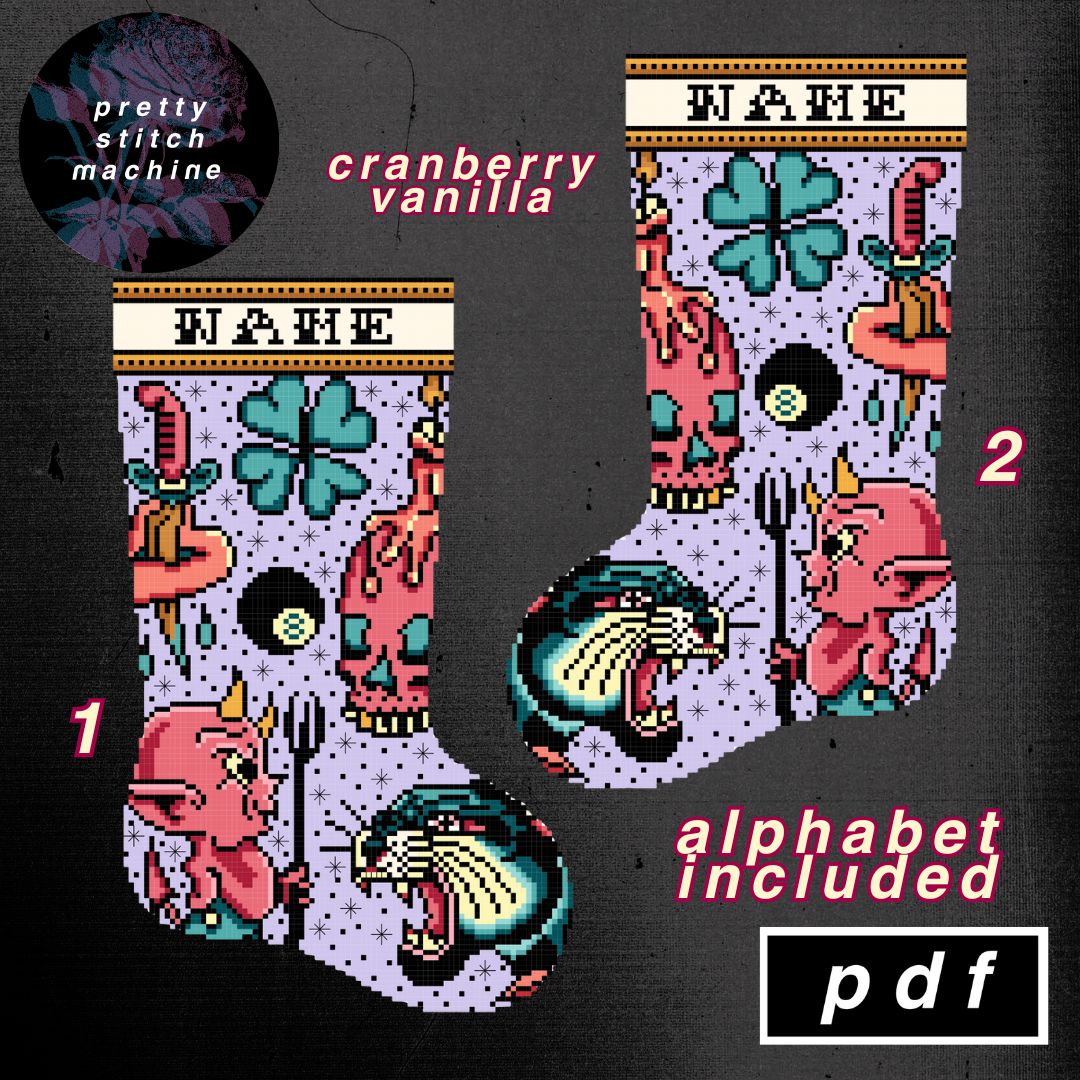Traditional Tattoo Flash Cranberry Vanilla Christmas Stocking Pattern Set