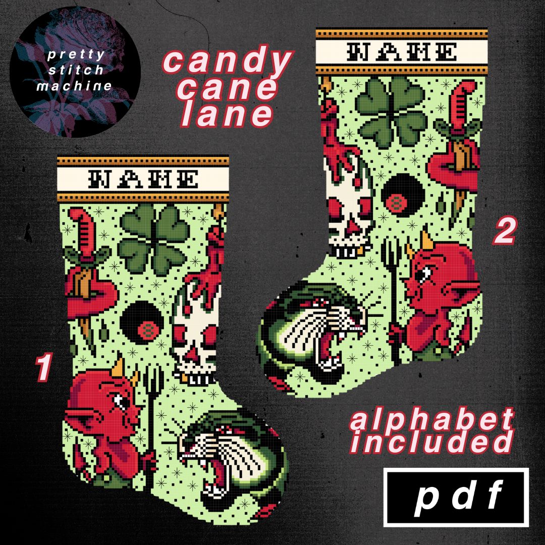 Traditional Tattoo Flash Candy Cane Lane Christmas Stocking Pattern Set