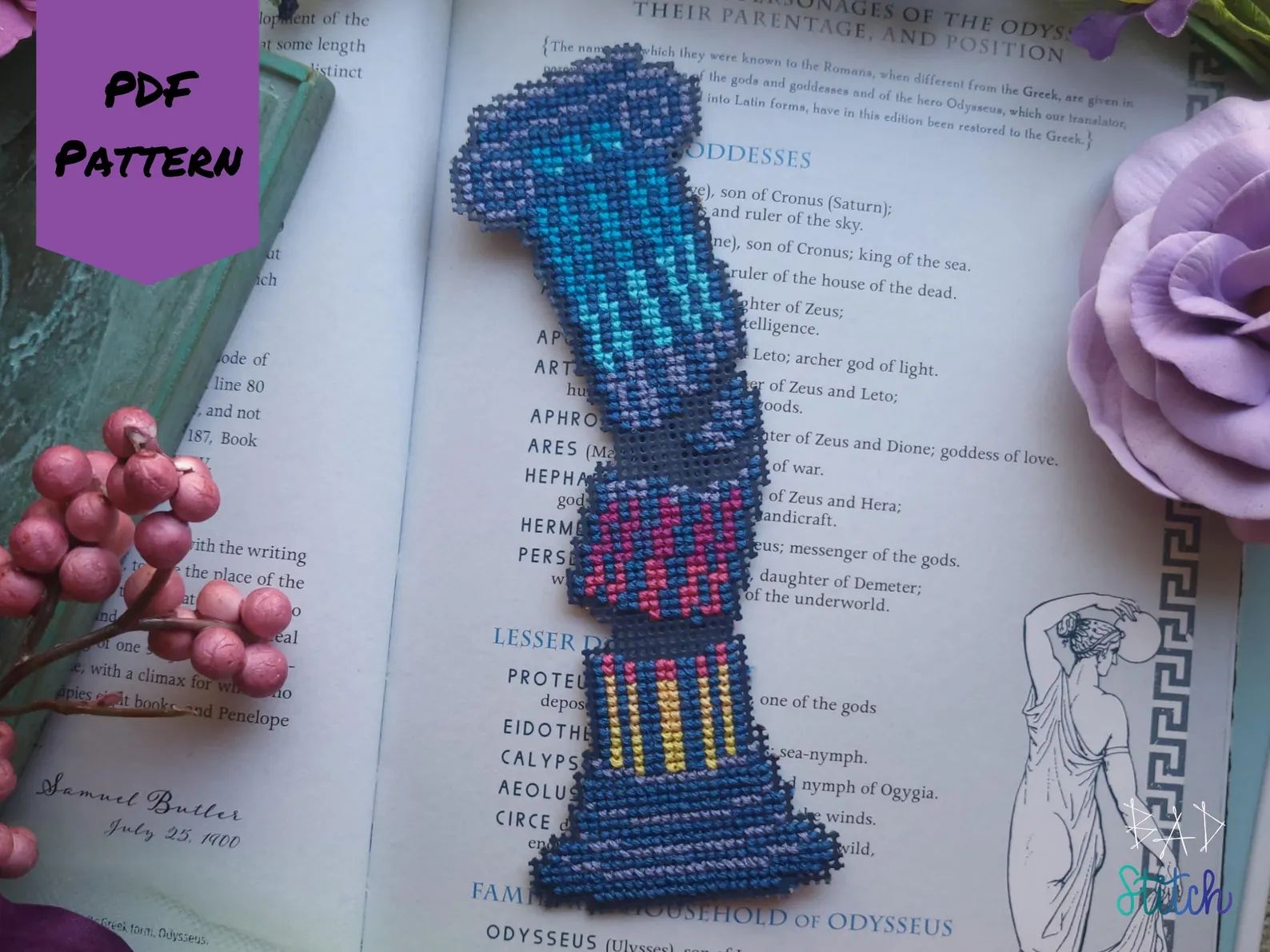 Greek Pillar cross stitch bookmark pattern, ancient greece Corinthian